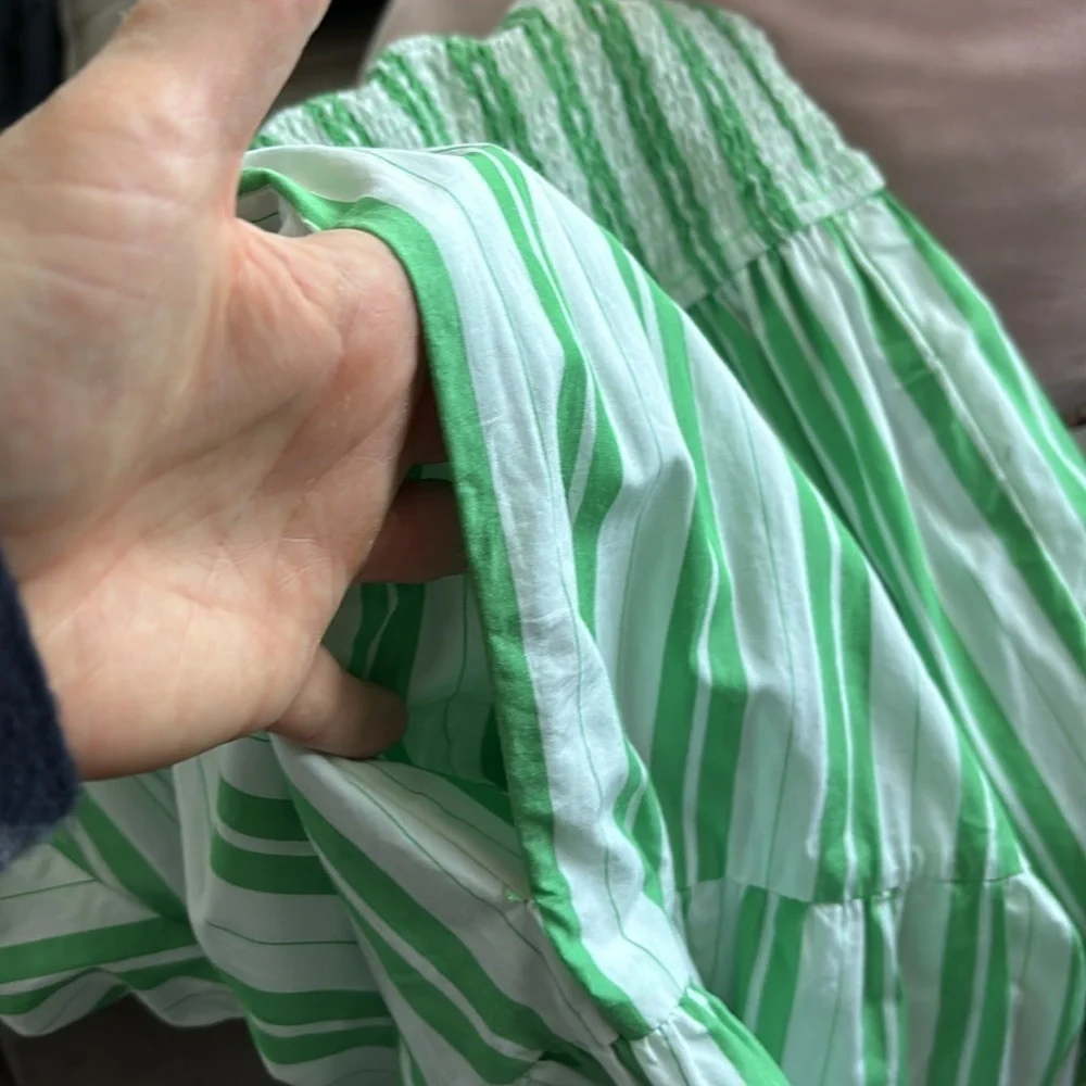 eShakti Wayward Fancies Off-theshoulder Stripe Cotton Poplin Smocked Waist Dress - Picture 10 of 11